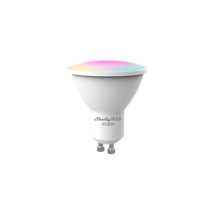 Интелигентна RGB LED крушка Shelly Duo RGBW, Wi-Fi, GU10, 5W, 400 lm, цветна светлина, контрол на приложението, съвместима с Amazon Alexa и Google Assistant