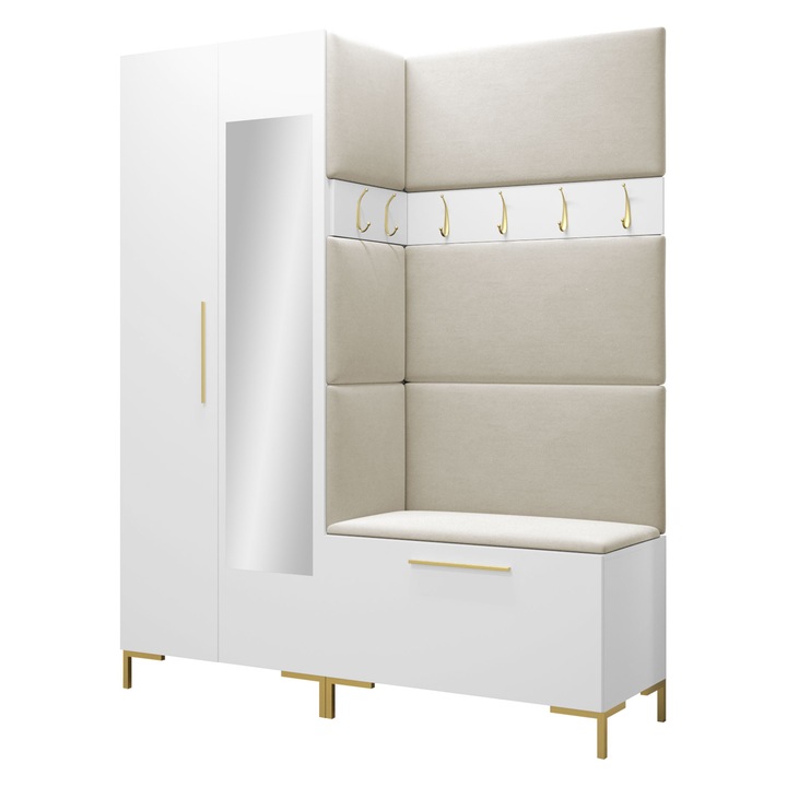 Mobilier pentru hol Frunofta IX, MIRJAN24, alb + bej, 46x196x158 cm