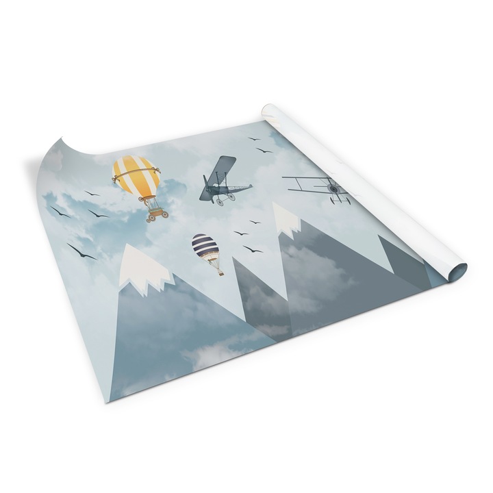 Folie de mobila autoadeziva, Decormat, Avion si baloane, Albastru, 100 x 50 cm, 010130570010000054078