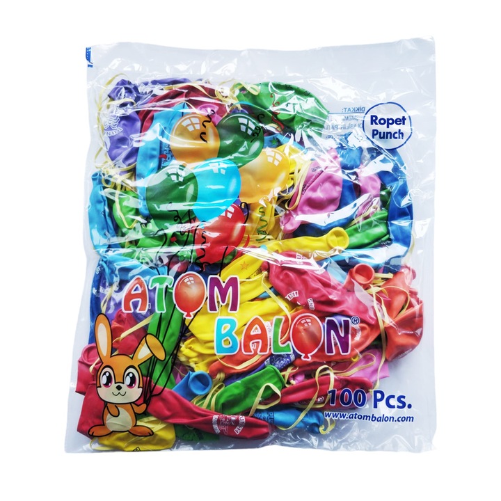 Set 100 baloane Latex Ropet Punch Ball, Multicolor, 45cm