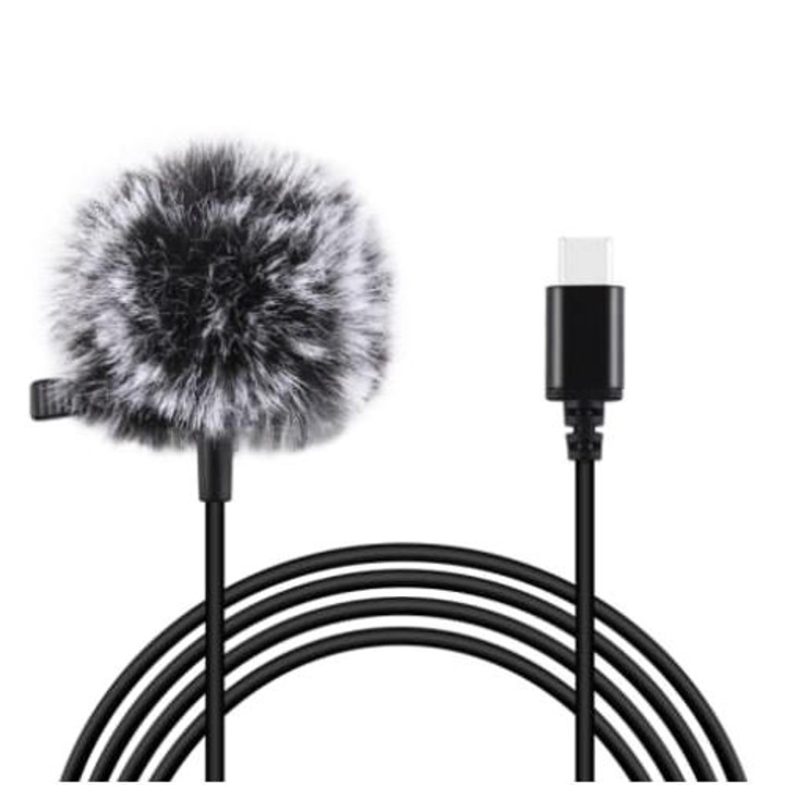 Microfon telefon, Puluz, 1,5 m USB-C / Type-C, Negru