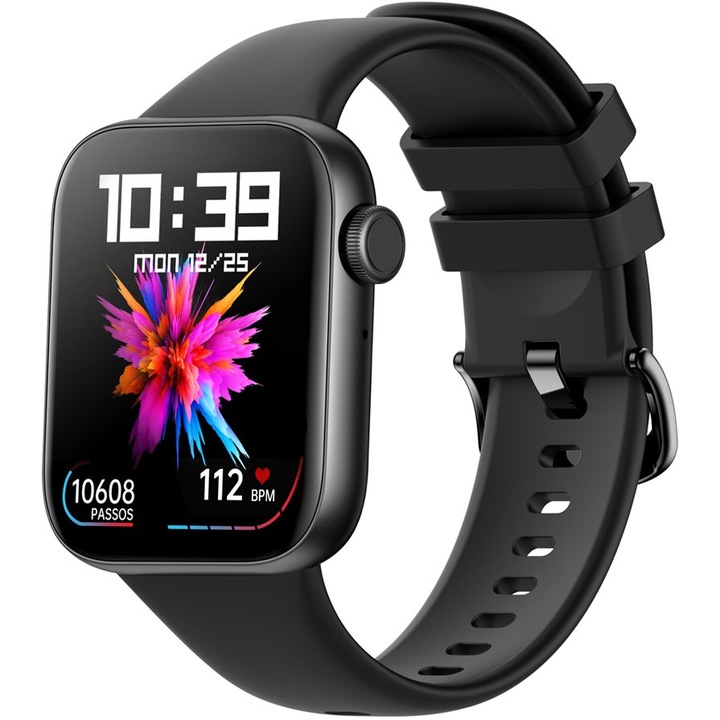 Smartwatch DT WATCH XIII Always ON Display 1.9" UltraHD, Силикон, Deep Black, Приемане/Осъществяване на повикване, GPS Route Tracking, NFC Access Control, AI Voice Assistant, 24/7 Fitness Tracker/Health, Multi Dial