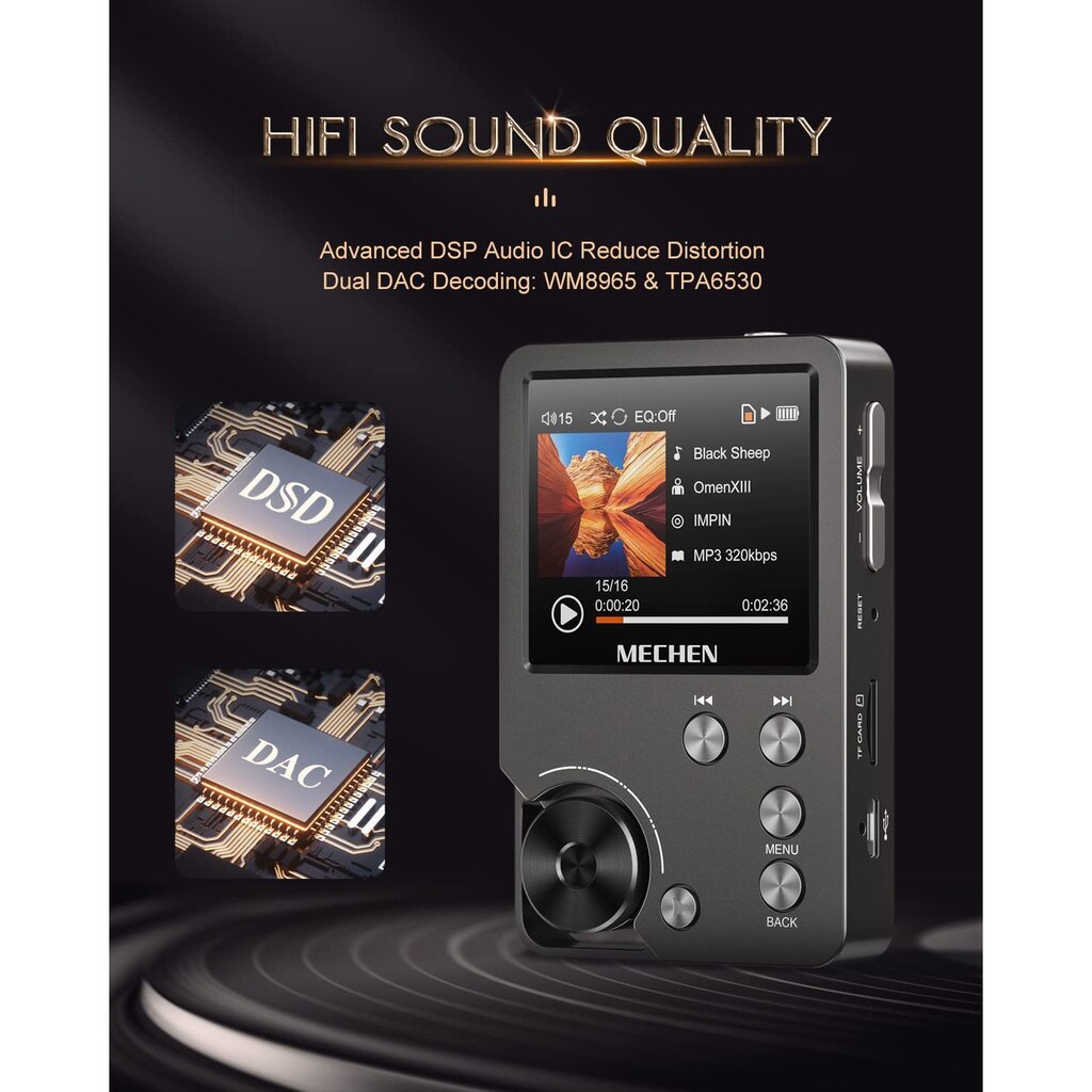MECHEN Lettore MP3 256GB Con Android 13 E WiFi – Schermo 5” HD, Spotify E Audible Preinstallati