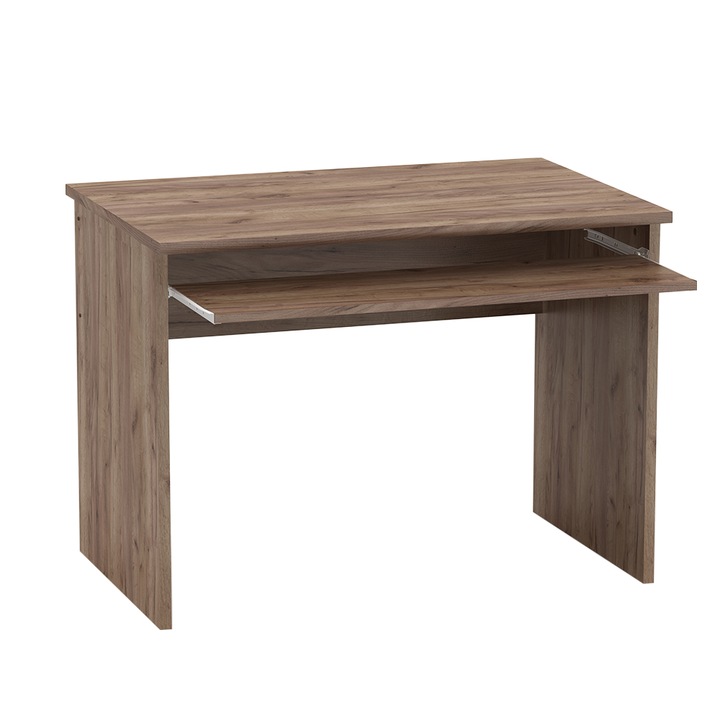 Masa de birou, maro, PAL laminat, rezistent si elegant, cu polita pentru tastatura, ideal pentru birouri, living, camera copiilor, 100x67,5x73,5 cm, Bortis