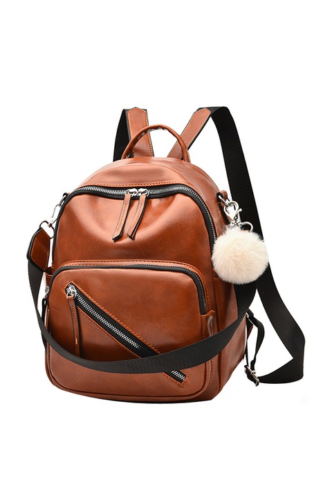 Rucsac unisex, Stil retro, Piele PU, 25x14x29 cm, Maro/Negru