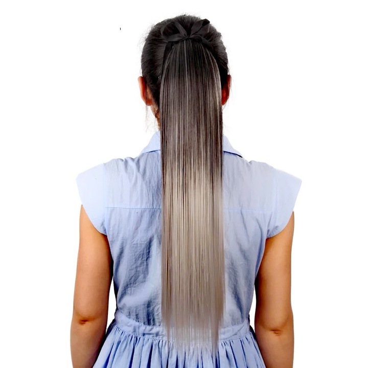Extensie de par Coada par Ombre GRI, 60 cm, dreapta, Animis Beauty®, fibra sintetica cu aspect natural, prindere cu 2 panglici