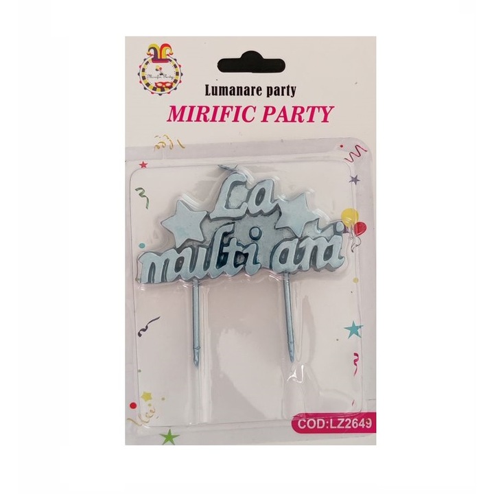 Lumanare aniversara pentru tort, la multi ani, Turquoise, 8.5 cm