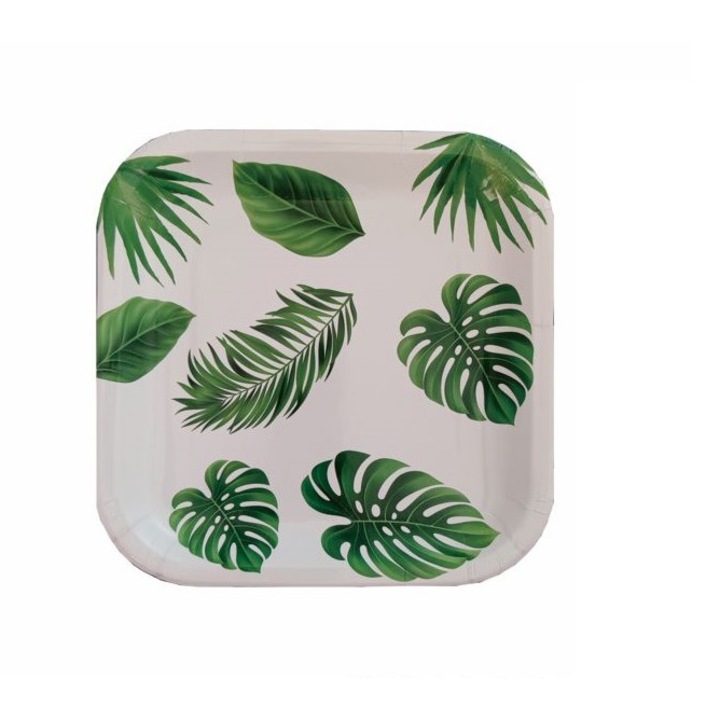 8db parti tányér szett, szögletes, parti, zöld, 18 cm