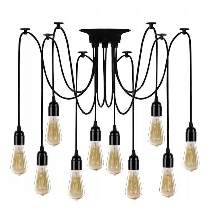 Lustra Tavan Spider 10 Surse E27 60W Metal Black 150x1500 mm