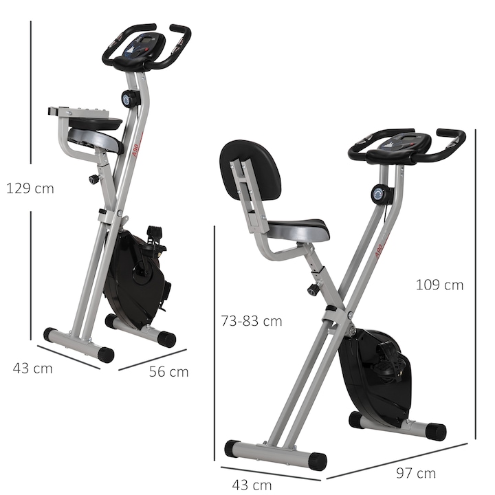 Bicicleta fitness, Homcom, Otel/ABS/PVC, Gri/Negru