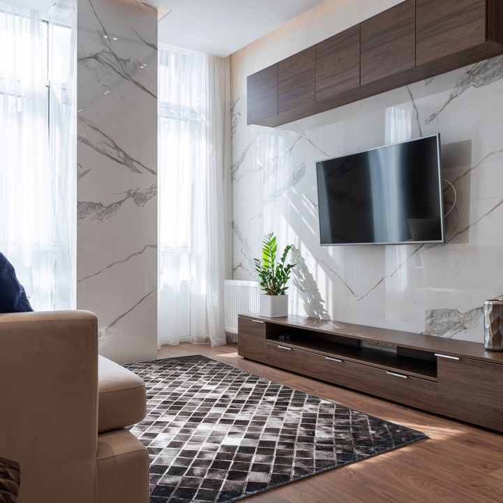 Covor Bamboo 93, 80x120cm, grosime 10 mm, bumbac si poliester, gramaj 1200g/mp, model patrate mici negru degrade