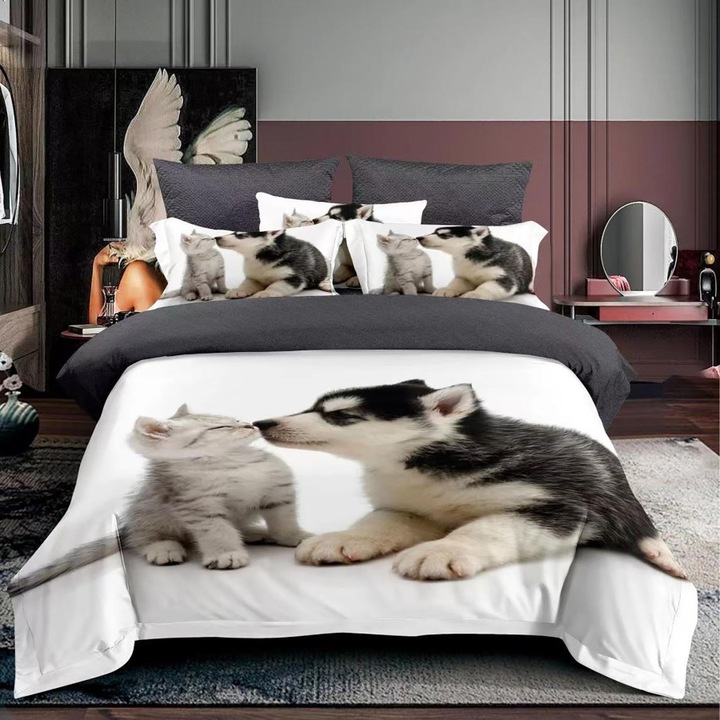 Set lenjerie pat 3D finet 1 persoana, 3 piese, 160x220 cm, Ralex Pucioasa, F1P28