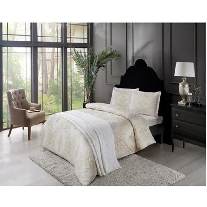 Dupla pamut 100% szatén ágynemű, 4 db, 230x260 cm, TAC, Angel Cream, Krém