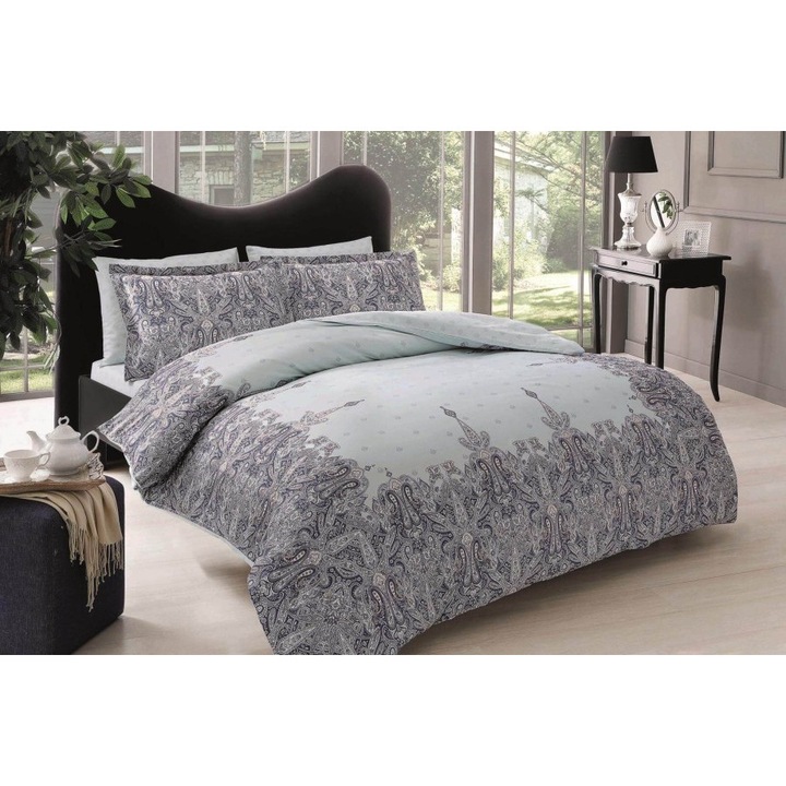 Szatén dupla ágyneműgarnitúra, 6 részes, Tac, 240x260 cm, DELUX Digital, Zafirah, Bleu