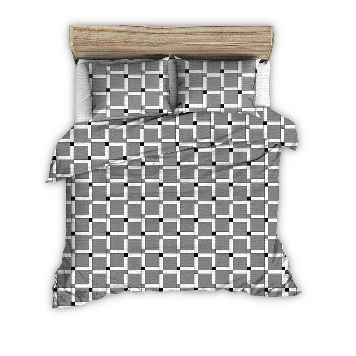 Set lenjerie de pat FAN, Bumbac, 180x200 gri cu un check asimetric