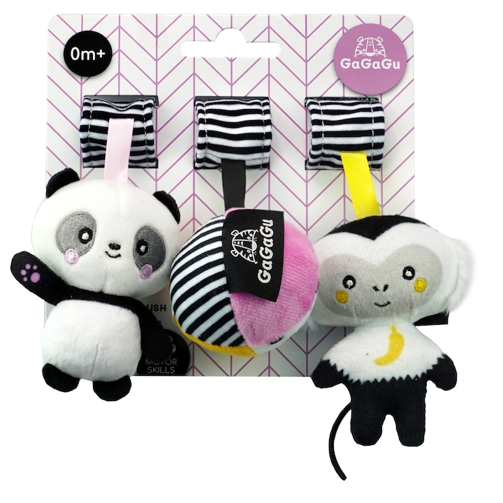 Комплект от 3 играчки GaGaGu - Маймунка, мече панда и топка
