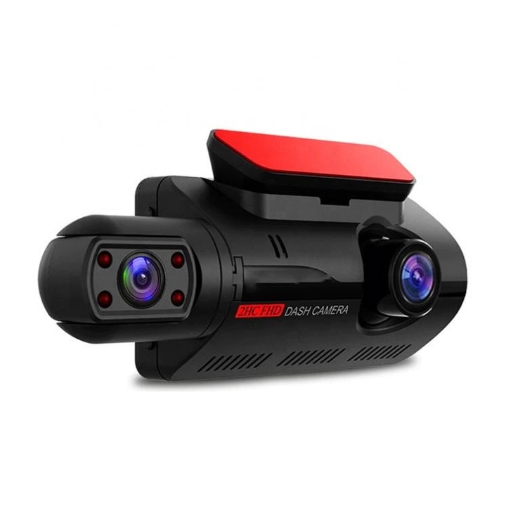 Camera Auto DVR PRO, FULL HD, 1080P, 2 lentile, Vedere nocturna, Inregistrare in bucla, Unghi filmare 170°, Negru