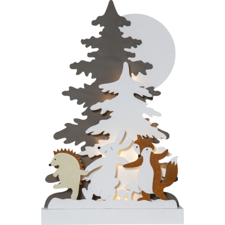 Decoratiune Craciun cu iluminare LED, Star Trading, Forest Friends, Lemn, 28 x 44 x 6 cm, Multicolor