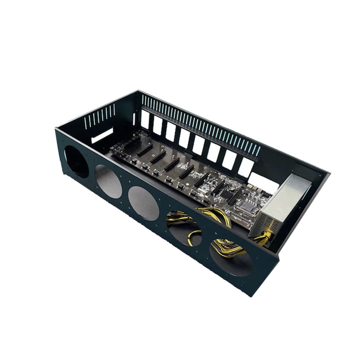 Тип сървър Майнинг Rig Case 8 GPU, S37 дънна платка, CPU, 8 GB DDR3, SSD 128 GB, 2000 W захранване, 5 вентилатора