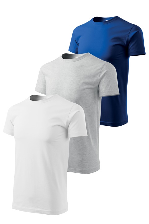 Set 3 tricouri de barbati, Malfini, Elegant Casual, mix 4, Alb/Gri deschis/Albastru royal