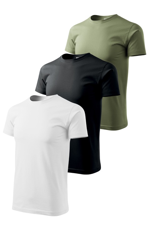 Set 3 tricouri de barbati, Malfini, Elegant Casual, Alb/Negru/Khaki