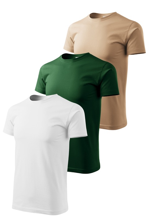 Set 3 tricouri de barbati, Malfini, Elegant Casual, mix 4, Alb/Bej inchis/Verde sticla