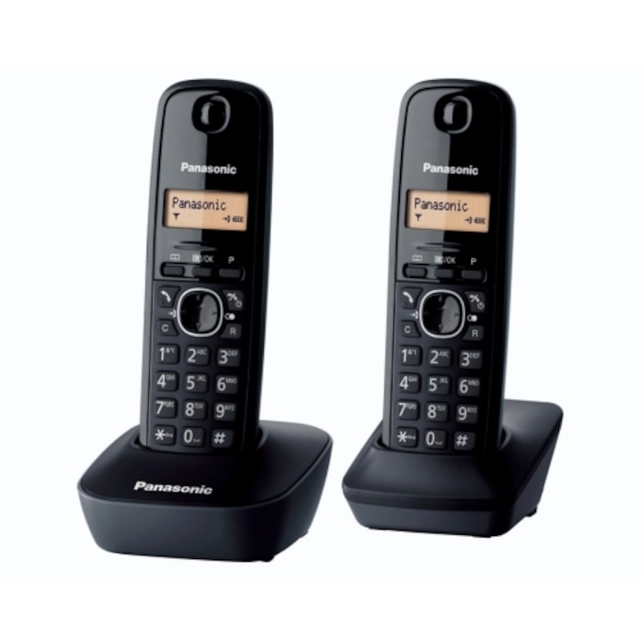 Telefon fir Panasonic Dect KX-TG1612FXH, 2 receptoare, ID, Negru - eMAG.ro