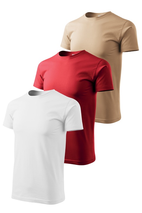 Set 3 tricouri de barbati, Malfini, Elegant Casual, mix 4, Rosu/Alb/Bej inchis