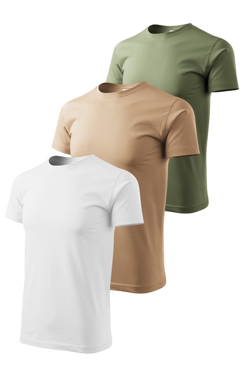 Set 3 tricouri de barbati, Malfini, Elegant Casual, mix 4, Alb/Bej inchis/Kaki