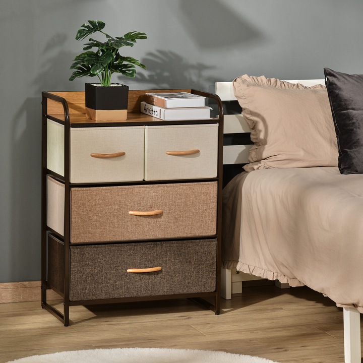 Komód, Homcom, MDF/Fém, 4 fiókos, 58x29x78,5 cm, Többszínű