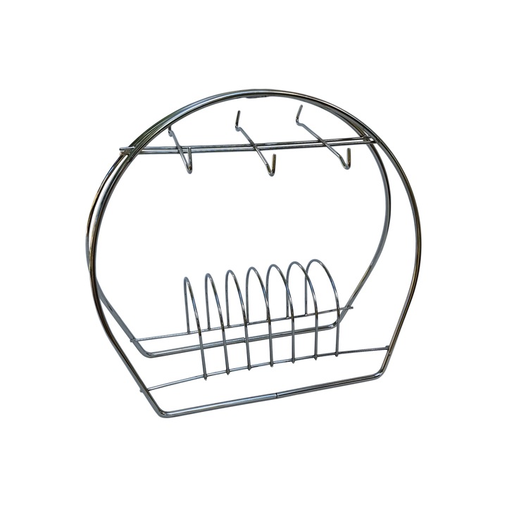 Suport elegant pentru 6 cani si farfurioare, I29xL12xH26 cm, culoare argintiu, EHA