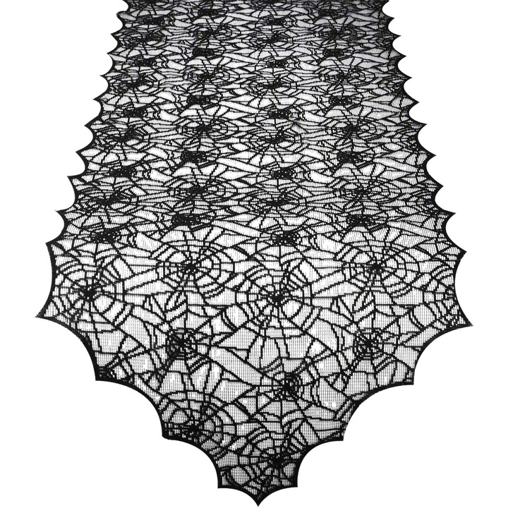 Fata de masa decorativa, Koungiam, Tematica Halloween, Poliester, 46x183 cm, Negru/Alb