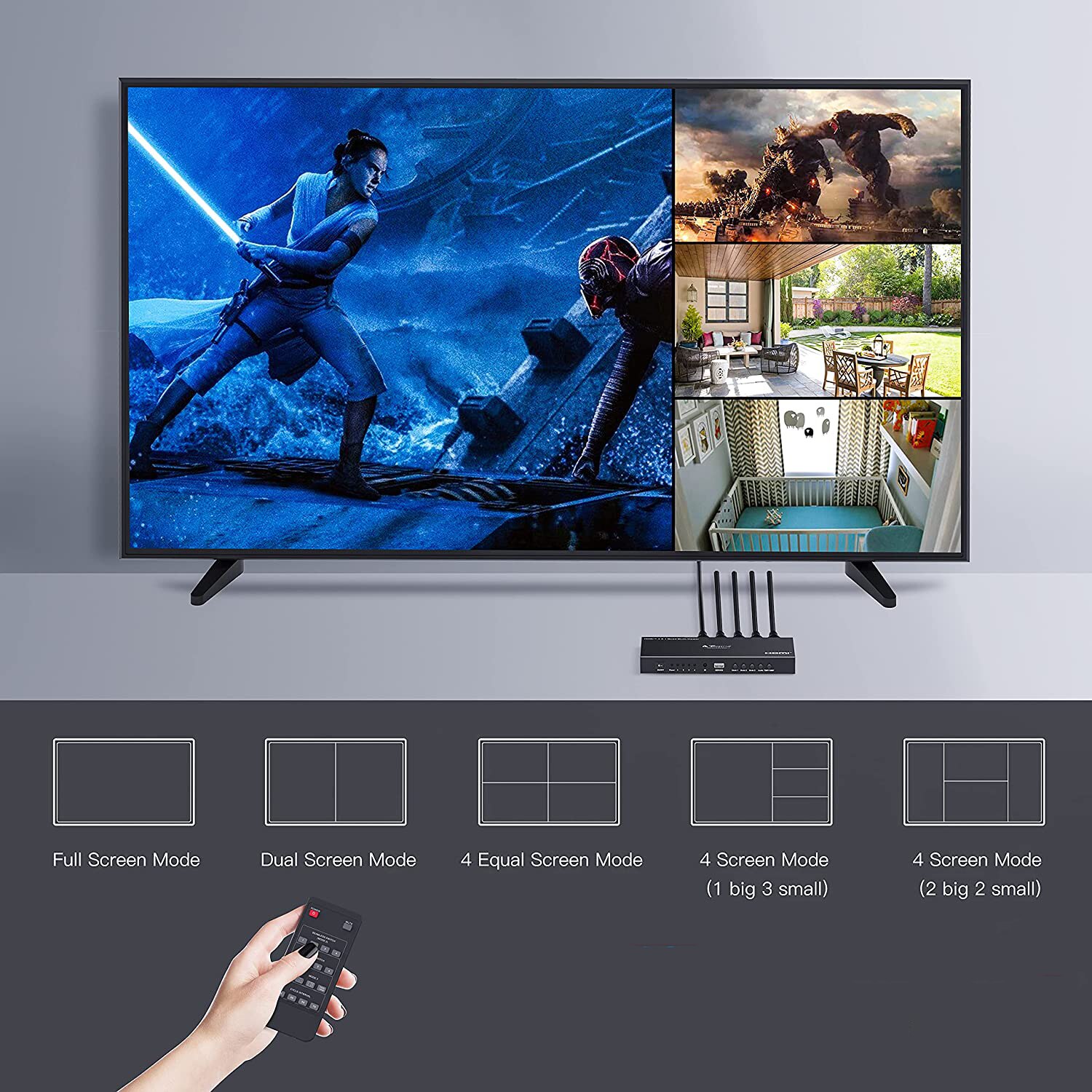 Switch HDMI Quad Multiviewer Portta cu 4 porturi, 4xOUT, 1080p, Audio