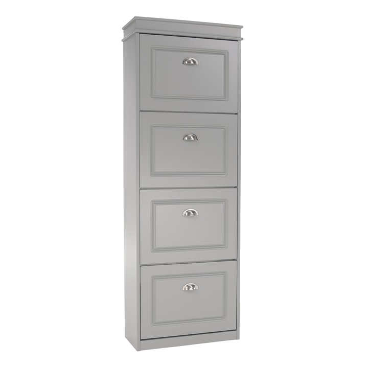 Pantofar cu 4 compartimente, suporturi duble, mdf/pal grafit, 53,5x24x152cm , Bortis Impex