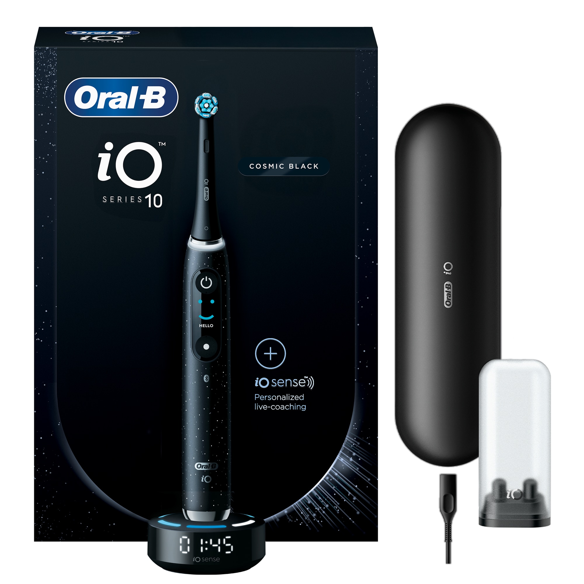 Periuta de dinti electrica Oral-B iO10 cu incarcator iOSense, Tehnologie Magnetica si Micro-Vibratii, Inteligenta artificiala, Display led, Senzor de presiune Smart, 7 moduri, 1 ca
