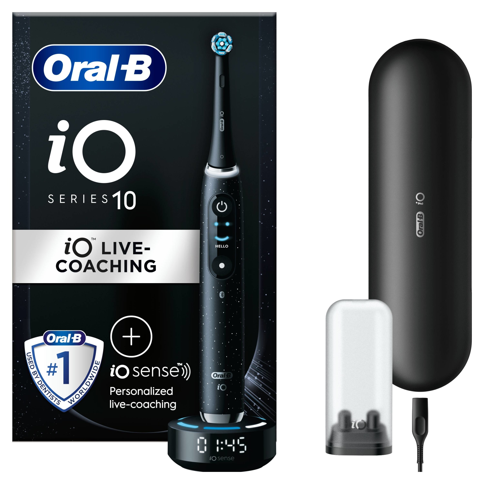 Oral-B iO10 iOSense Elektromos fogkefe, Töltővel, Mágneses és  Mikrovibrációs technológia, Mesterséges intelligencia, LED kijelző,  Intelligens nyomásérzékelő, mód, fej, Alkatrésztartó, Utazási készlet,  Fekete