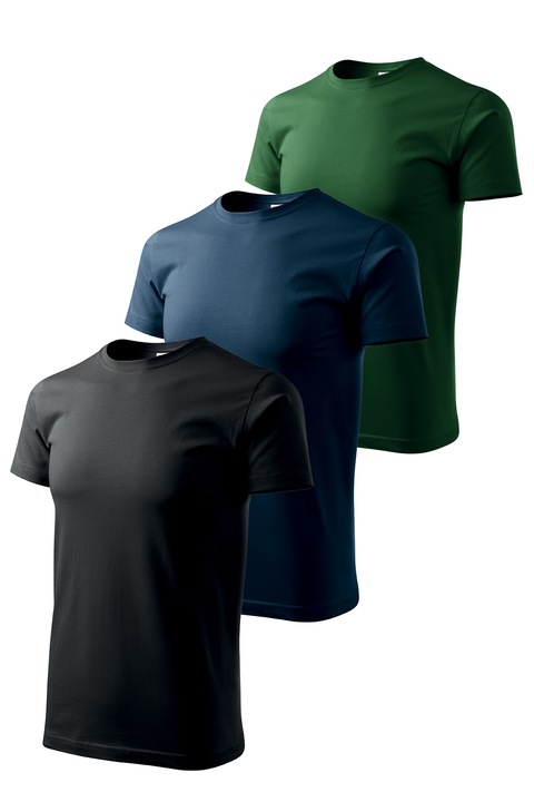 Set 3 tricouri de barbati, Malfini, Elegant Casual, mix 8, Negru/Bleumarin/Verde sticla