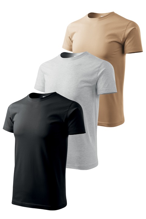 Set 3 tricouri de barbati, Malfini, Elegant Casual, mix 8, Negru/Gri deschis/Bej inchis