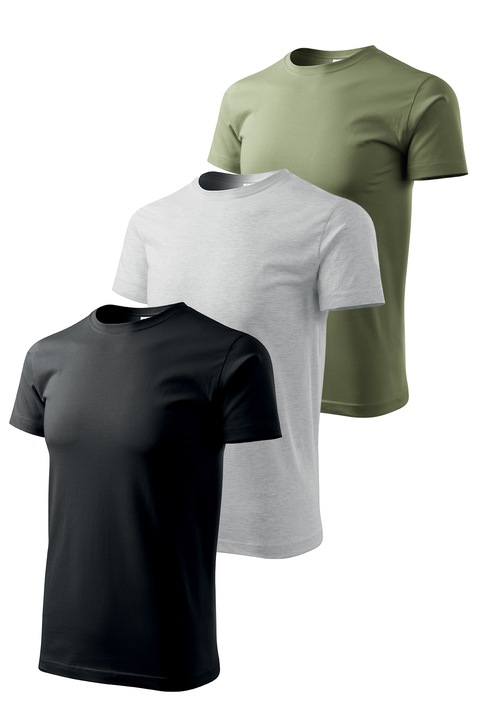 Set 3 tricouri de barbati, Malfini, Elegant Casual, mix 8, Negru/Gri deschis/Kaki