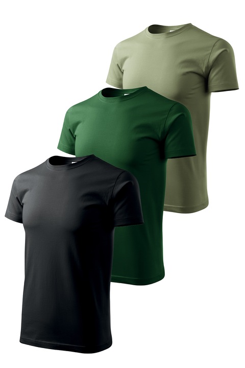Set 3 tricouri de barbati, Malfini, Elegant Casual, mix 8, Negru/Kaki/Verde sticla