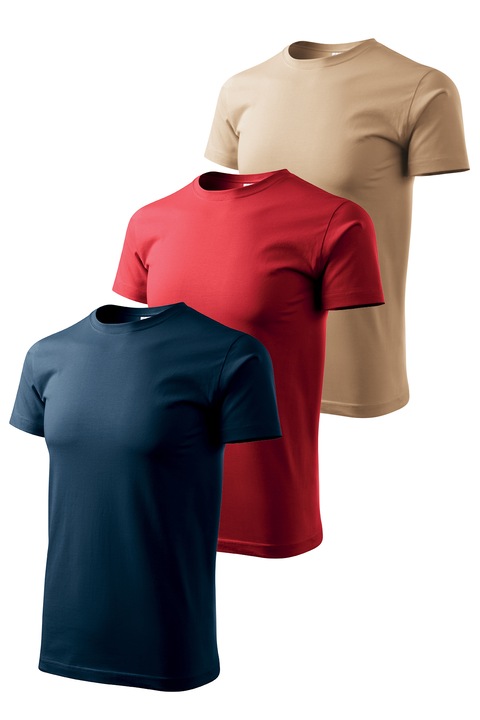 Set 3 tricouri de barbati, Malfini, Elegant Casual, mix 4, Rosu/Bej inchis/Bleumarin