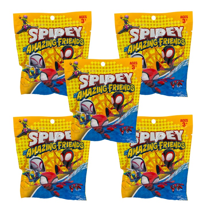 Комплект 5 пликове Spidey and his Amazing Friends, с фигурки и изненадващи карти, Мистериозна кутия