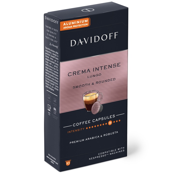 Capsule cafea Davidoff Café Crema Intense Lungo, 10 capsule x 5.5g, Compatibil sistem Nespresso