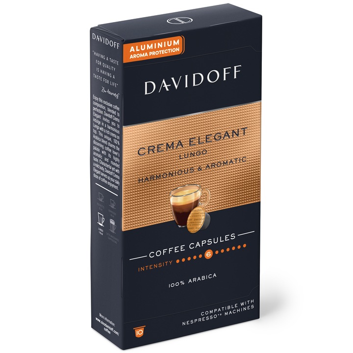 Capsule cafea Davidoff Café Crema Elegant Lungo, 10 capsule x 5.5g, Compatibil sistem Nespresso