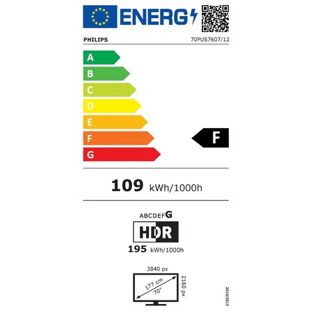 Televizor Philips LED 70PUS7607/12, 176 cm, Smart, 4K Ultra HD, Clasa F