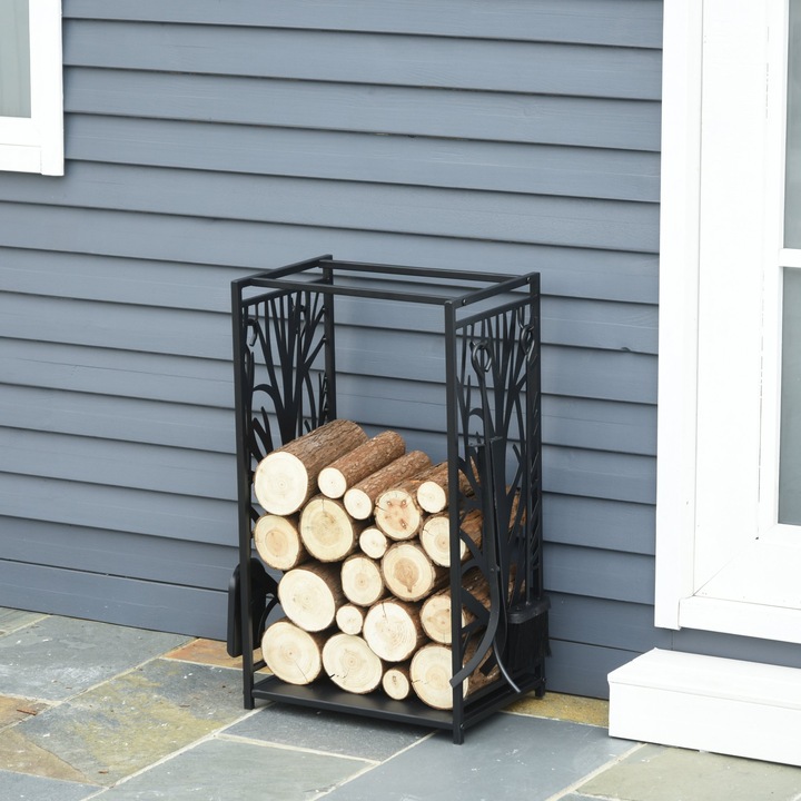 Suport lemne, Homcom, Otel, Negru