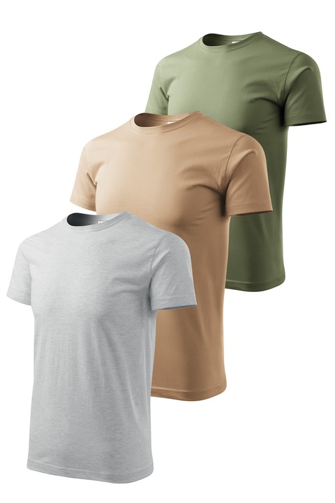 Set 3 tricouri de barbati, Malfini, Elegant Casual, mix 4, Gri deschis/Bej inchis/Kaki