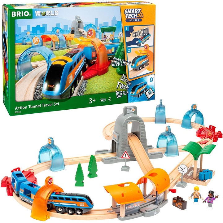 Set de joaca Brio Smart Tech - Tren de calatori cu sine si tunel