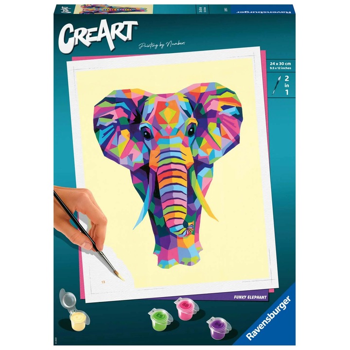 Set Ravensburger Creart, pictura pe numere - Elefant, 24x30 cm