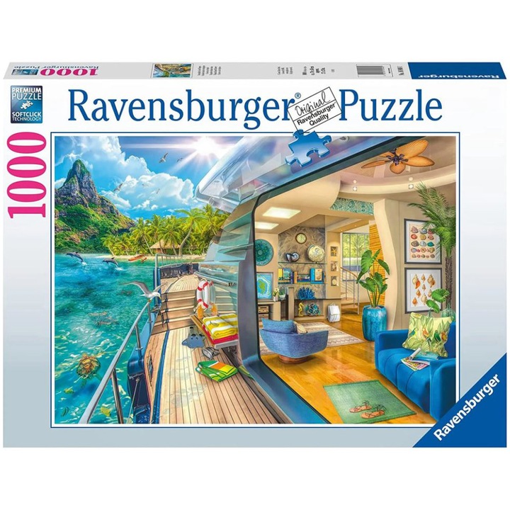 Пъзел Ravensburger - Кораб в близост до тропически остров, 1000 части